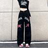 Dame Y2K Streetwear Vintage brede ben jeans Stjerner Brevtrykk Uformelt vår Høst Mote Harajuku løse rette bukser
