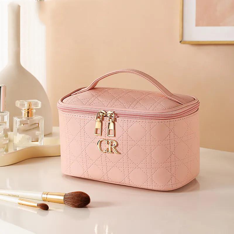 

WTEMPO Однотонный органайзер для косметики Высокоемкие косметички Сумка для хранения Женские косметички Большие Дорожные косметички из искусственной кожи для женщин 1pc розовый