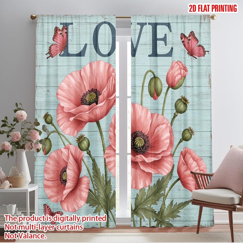 

2pcs 2D flat printing Curtain Vintage Poppy Butterflies Love Wall 100% Polyester Without Electricity Festive Wall Decor Perfect 52.50×116.00 CM 2pcs