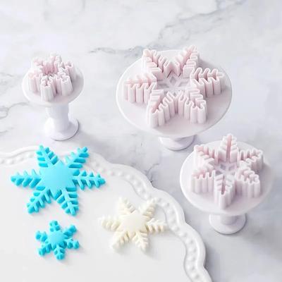 3pcs Snowflake Plunger Mold Cake Decorating Tool Biscuit Cookie Cupcake Mould Kitchen Accessories Fondant Cutting Pastry Cutter