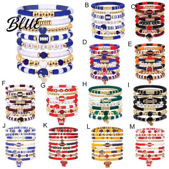 Football Party Accessory Game Day Bracelets Stackable Sports Charm Elasticated
