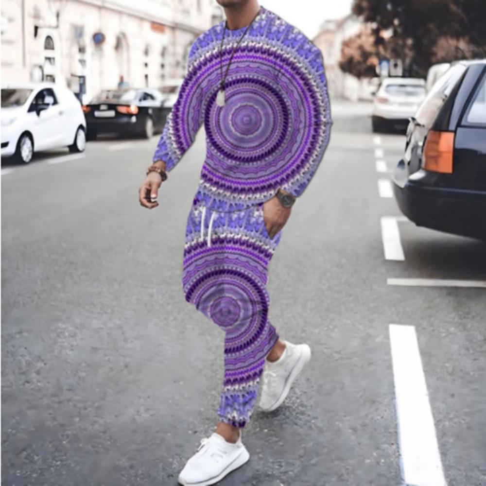 Abstract Vortex Pattern T-Shirts Sets Male 3D Print Unisex Long Sleeve T shirt Pants Suits Casual Men's Clothing 2Pcs Jogger Set