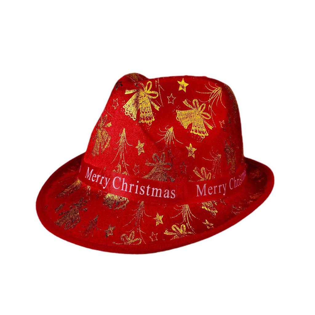 Christmas Red Fashion Cowboy Hat Adult Christmas Glitter Printed Jazz Hat Holiday Role Playing Costume Party Supplies