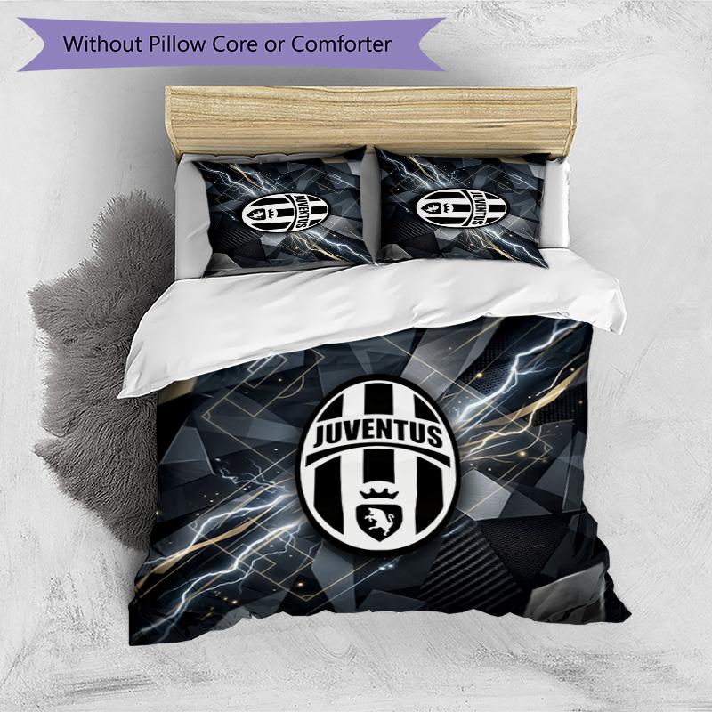 Juventus FC Pattern Printed 3PCS Bedding Set Soft Skin-Friendly Washable Duvet Cover & Pillowcases Set All Season Bedroom