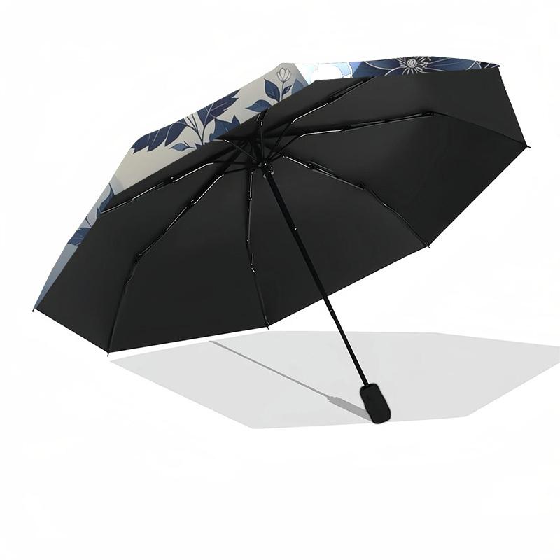 1pc Blue and White Floral Circular Design Umbrella with Plastic Handle,Suitable for All Seasons Umbrellaptys26056