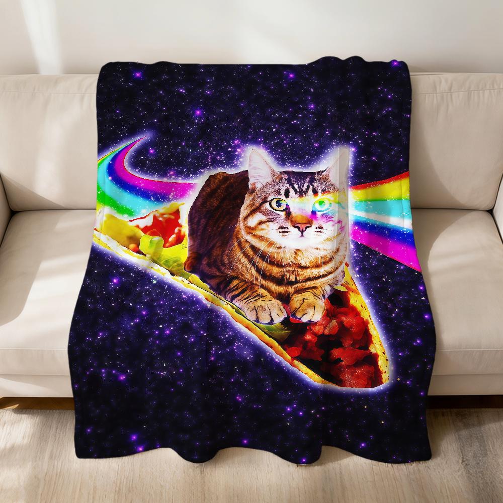 космические коты Абстрактный смешной мем радуга Фланель мягкое теплое плюшевое одеяло диван гостиная питомец дом спальня подарок дом Автомобиль портативный 75x90cm