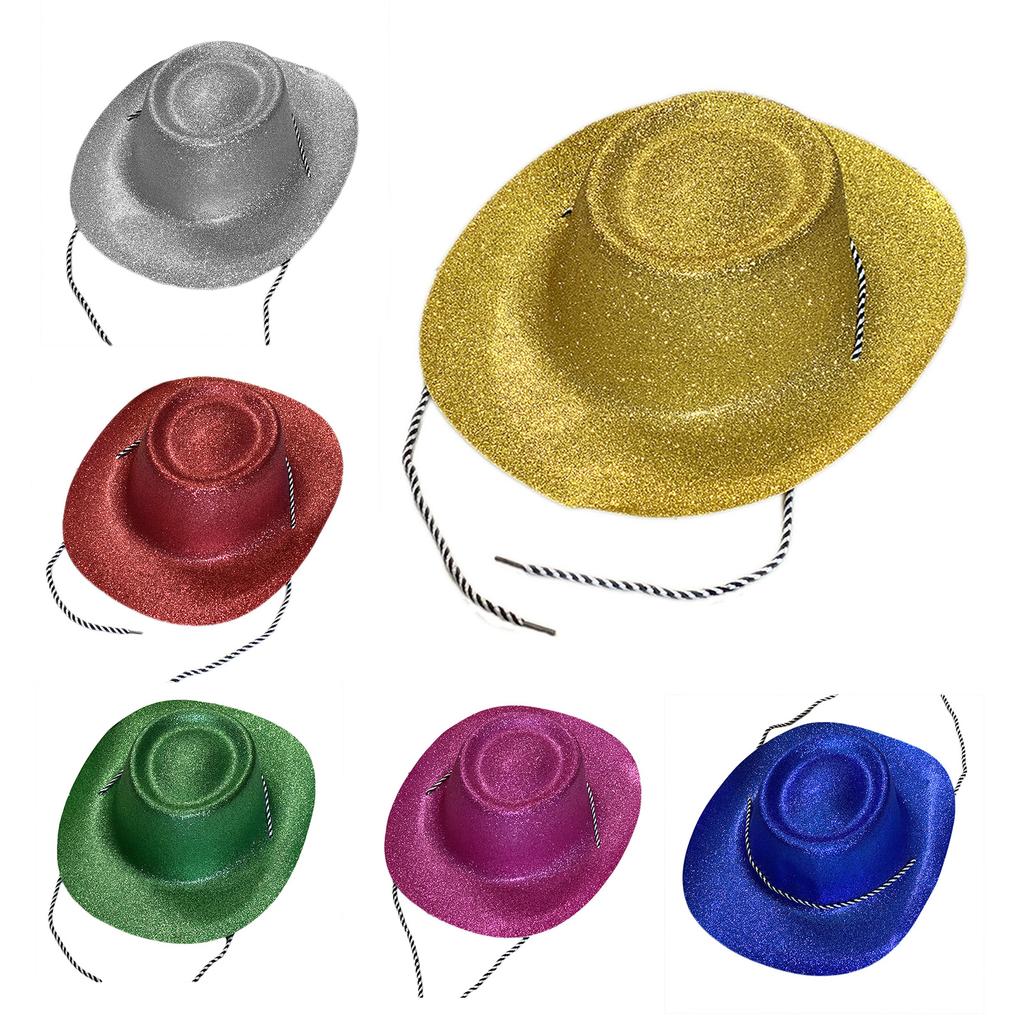 Glittering Powder Cowboy Hat for Women Men Wide Brim Role Play Cowgirl Hat Carnival Party Props Bachelorette Party Wear