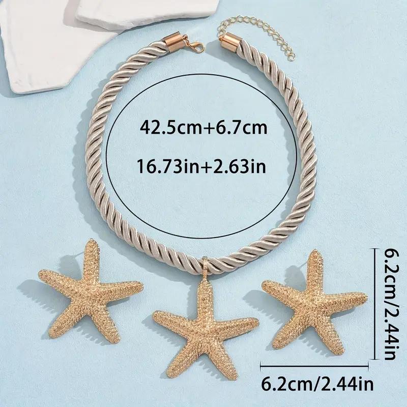 3Pc Summer Ocean Jewelry Set for Women-Starfish Shell Heart Necklace&Earrings,Beach Vacation Party Gift,Dainty Adjustable Chain