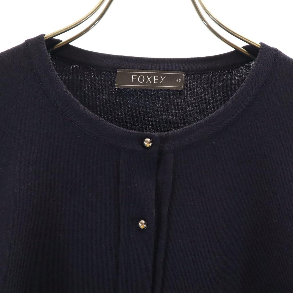 FOXEY 7 Minutes Sleeve Knit Cardigan 40 Navy Women Used