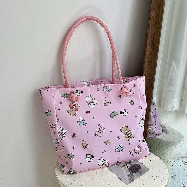 Large Capacity Canvas Tote Bag For Women Stylish Japanese Cartoon Design Ideal For Daily Use