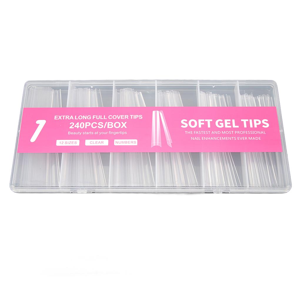 240pcs Long Fake Nail Professional Home Salon DIY Transparent Full Cover Nail Tip for Nail Artist Novice