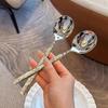 Retro Stone Pattern 304 Stainless Steel Round Soup Spoons, Set of 2