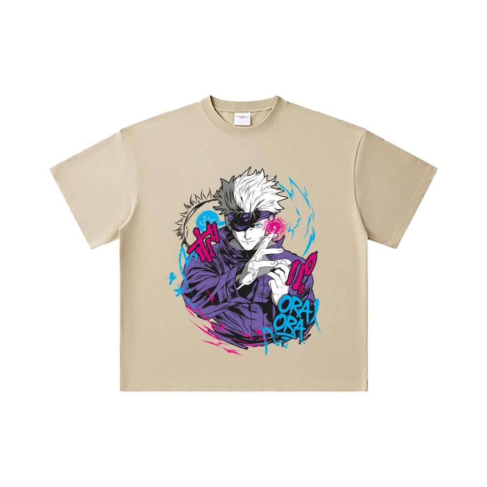 260 GSM Double Yarn 32 Count 100% Cotton Jujutsu Kaisen V59 Gojo Print Unisex Heavy Cotton T Shirt