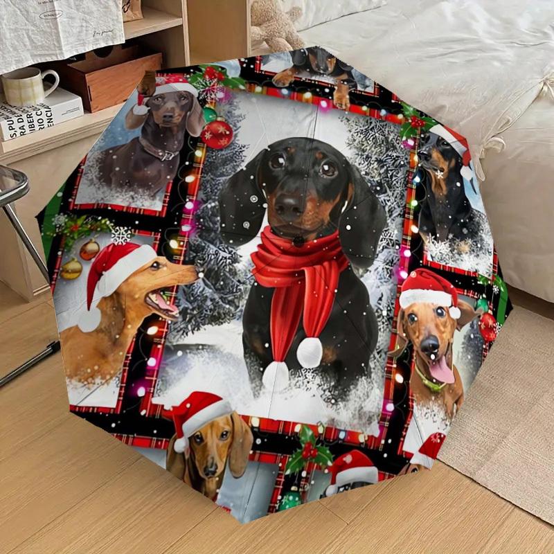 1pc Christmas Dachshund Decorative Plate Umbrella with Plastic Handle,Suitable for All Seasons Home Travel Outdoor UmbrellaDD330
