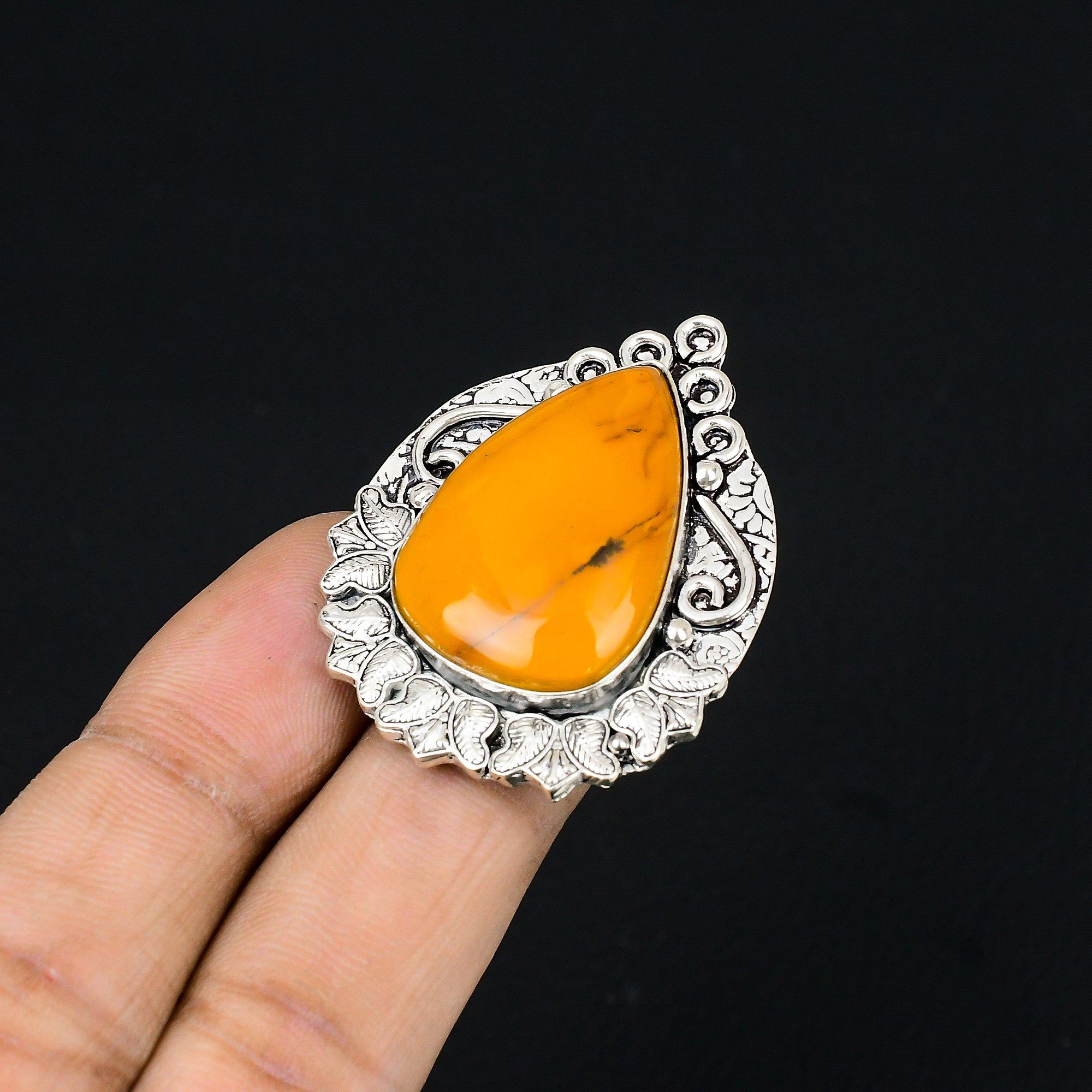 Sterling Silver Pear Natural Mookaite Mother Boho Solitaire Ring Jewelry US 7.5 7.5