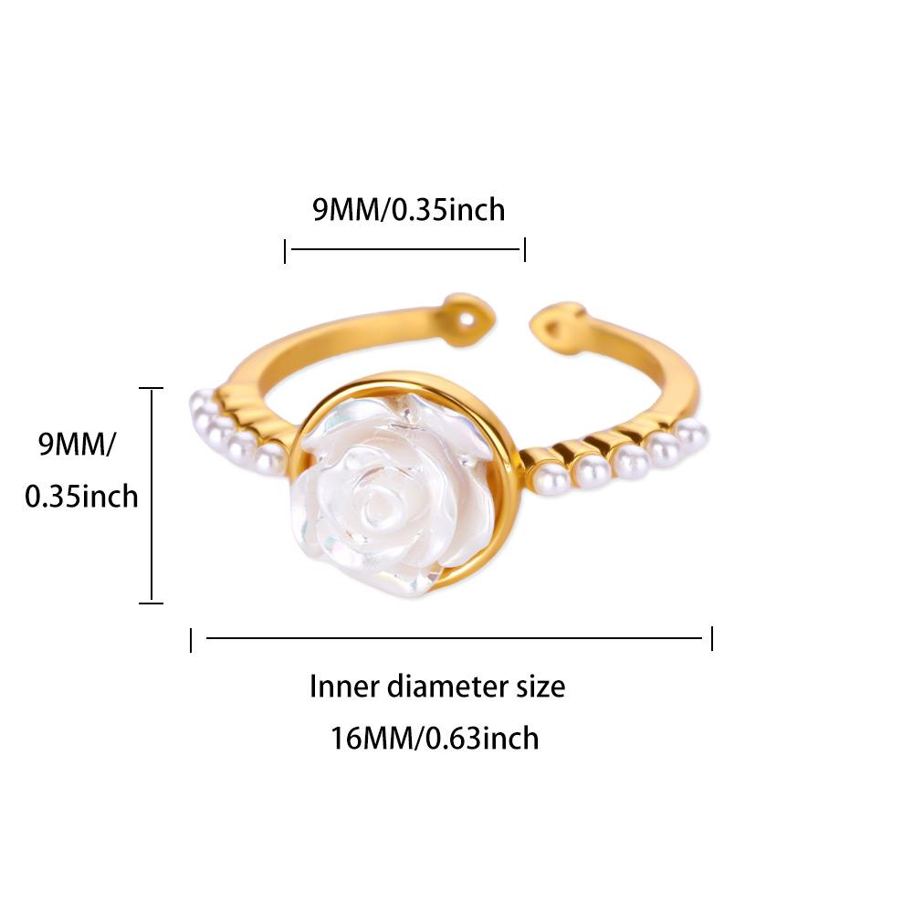 

Romantic Rose Flower Ring For Women Stainless Steel Gold Color Imitation Pearl Ring 2025 New Fashion Wedding Couple Zircon Gift