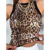 European and American Gold Bright Surface Leopard Print Jacquard Sleeve Vest Top Women Sexy Party Vest Top