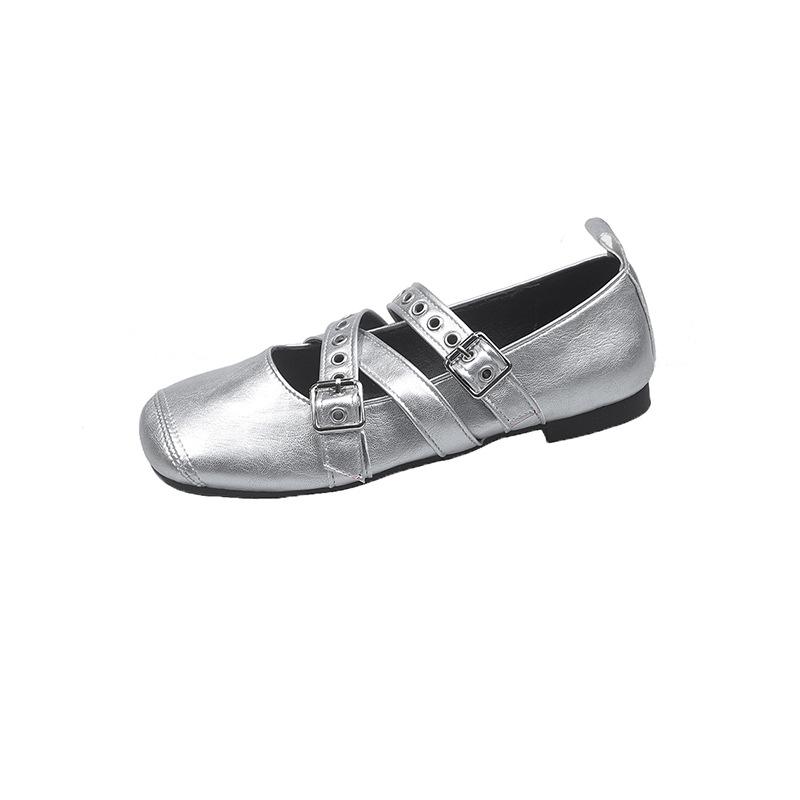 Fashion design belt buckle 2025 spring and summer Mary Jane shoes women's head versatile cross belt low thick heel single shoes
