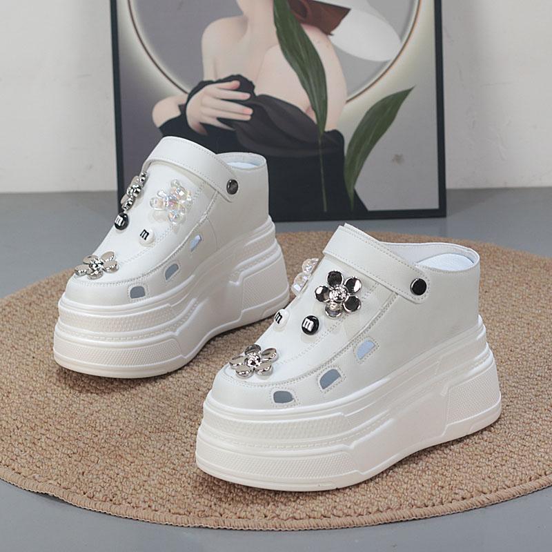 Fashion 12CM Baotou Half Slippers Female Summer Wear 2025 New Breathable Shoes Thick Sole Inside Elevation Sandals Designer Sandals