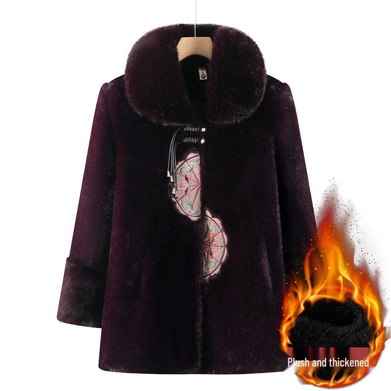 

Maternity Autumn/Winter Fur-Trimmed Velvet Jacket - Chinese Style for Middle-Aged/Elderly Women XL фиолетовый