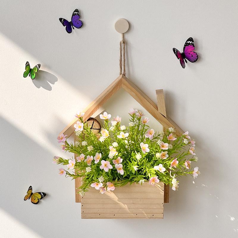 Wall Hanging Artificial Flower Pot for Living Room TV Background with Greenery Planter.