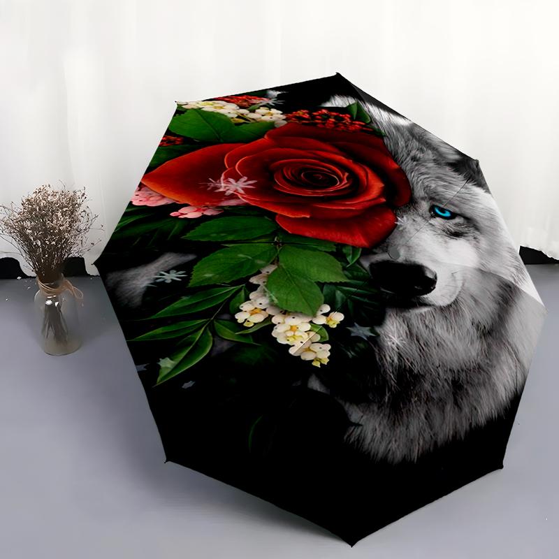 

1pc Wolf Theme pattern Umbrella Portable Folding Umbrella Iron Frame Hole Bone Structure Outdoor Home Umbrella разноцветный