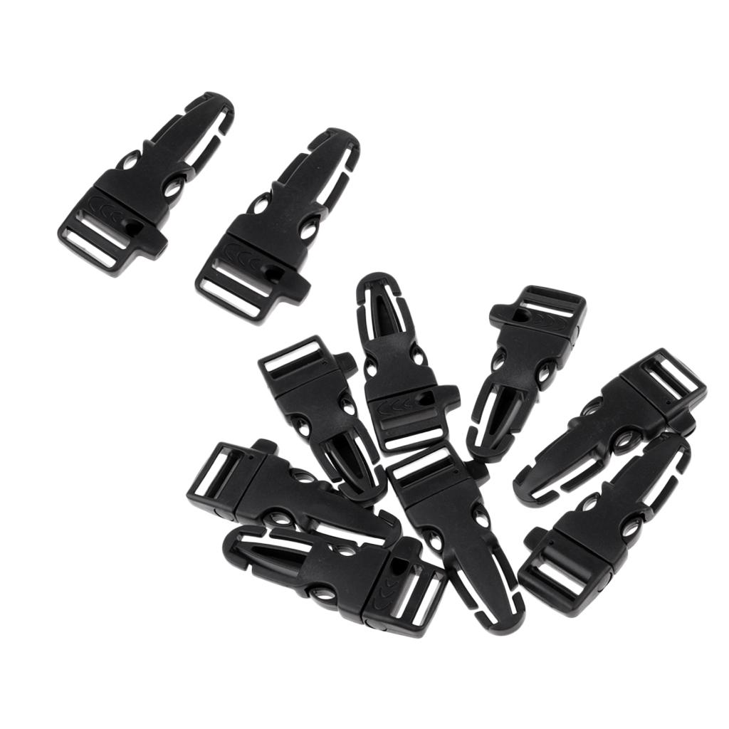 10 Pack Plastic Side Release Buckle Hand Strap Hook Emergency Whistle Strap Clip for Backpacking Climbing Rope