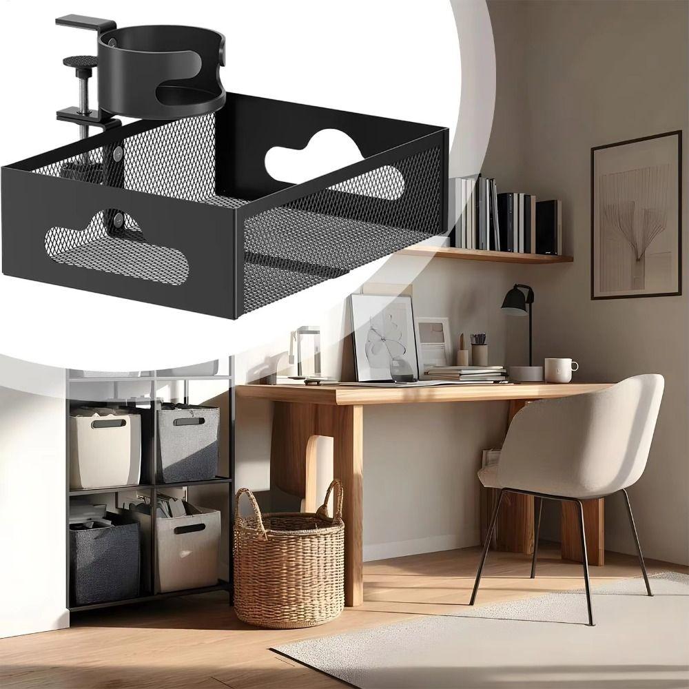 360 Degree Rotating Under Desk Storage Rack Carbon Steel Under Desk Organizer Desk Accessories