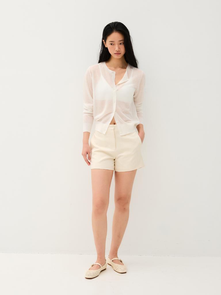 Antome Claire Linen Sheer Cardigan (White)
