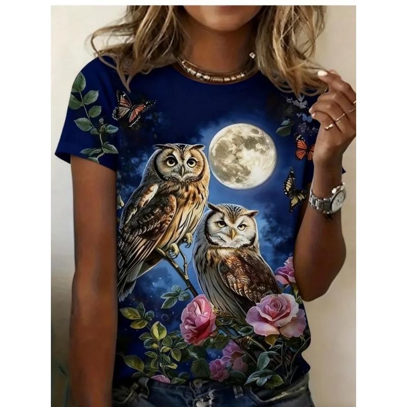 Women's T-shirt 3D Pattern Printed Casual Short Sleeved Colorful Animal Pattern Printing O-Neck Top Fashionable Street Women's Clothing