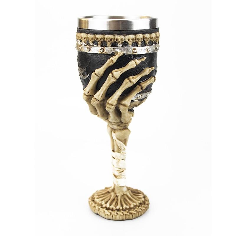 Gothic Goblet 3D Viking Stainless Steel Resin Skull Wine Goblet Dragon Claw Skeleton Spine Whiskey Cup Wine Glass for Halloween