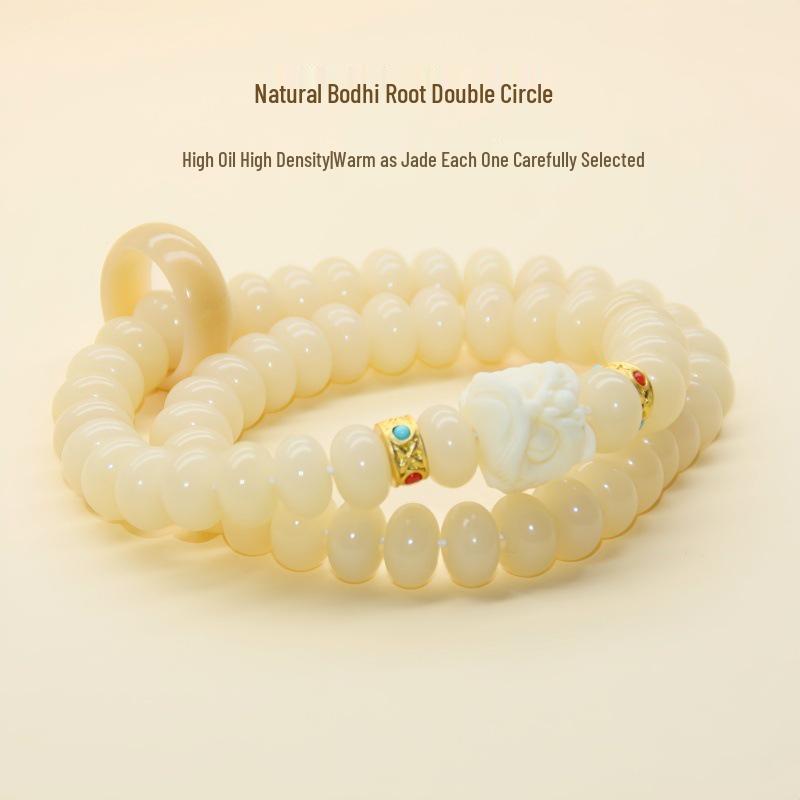 Natural White & Creamy Yellow Jade Bodhi Root Double-Strand Bracelet - New Chinese Design for Women