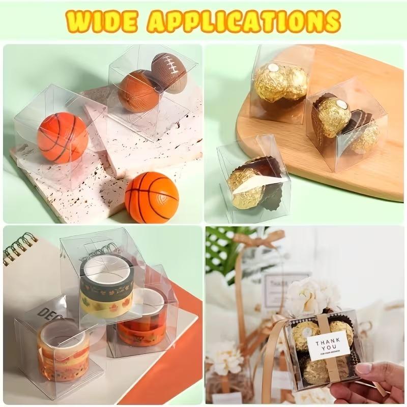 50/100pcs Transparent Plastic Gift Boxes Clear PVC Folding Box for Wedding Parties Bulk Gift Candy Chocolate Packaging Box Decor