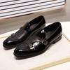 Fashion FELIX CHU Men's Patent Leather Loafers Black/Green Monk Strap Slip-On Shoes for Wedding Party Dress Casual Fashion