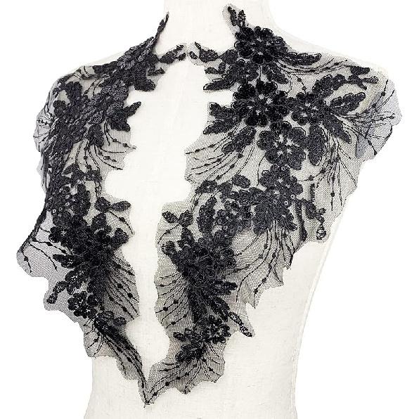 Flower Embroidery Sequin Lace Appliques Trim Floral Embroidered Sew on Patches for Wedding Bridal Dress Party Gown Bodice Craft DIY, 1 Pairs (White)