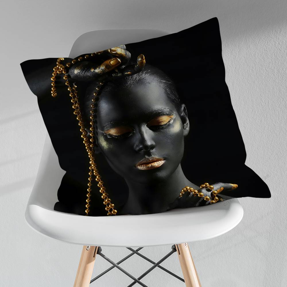 Golden Makeup Art Black Skin Throw Pillow Case Living Room Sofa Cushion Cover For Home Bedroom Decoration Protector