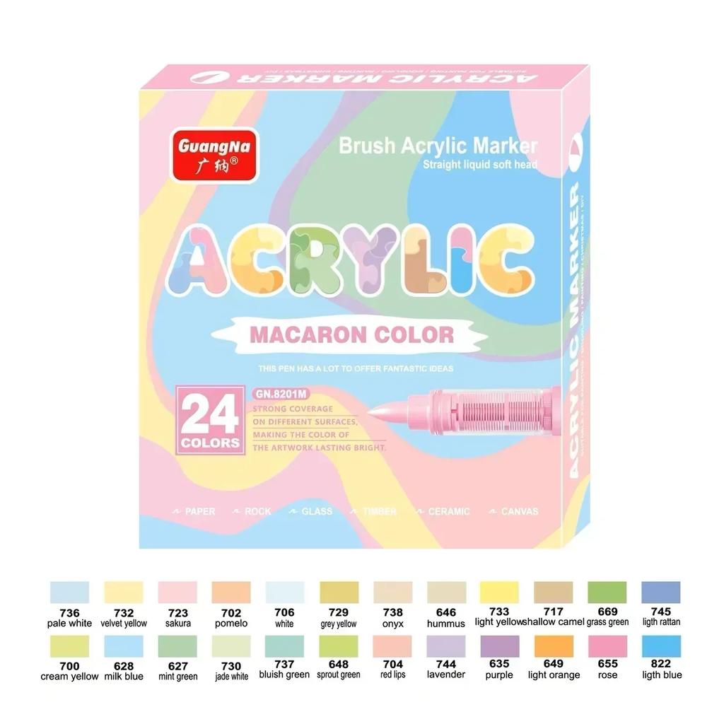 GUANGNA 12-240 Colors Direct-liquid Acrylic Marker Paint Brush Marker Pens for Rock Painting Ceramic Stationery Art Supplies