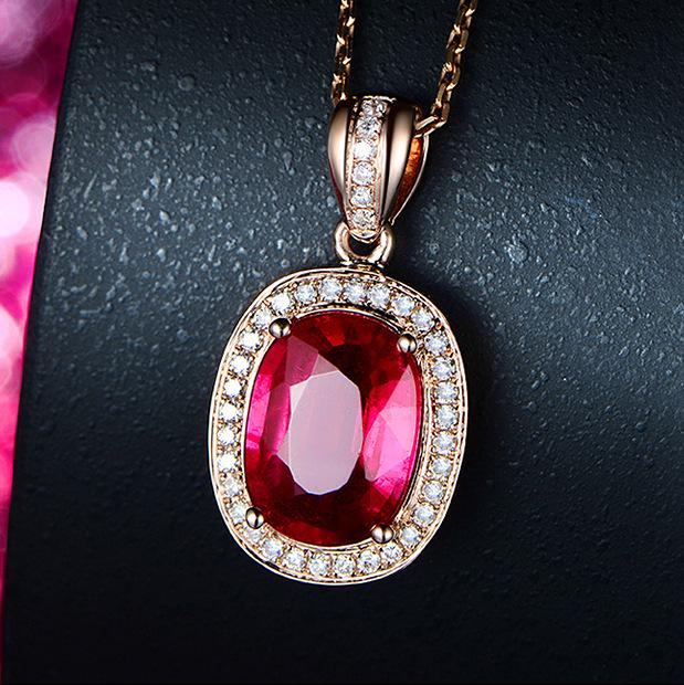 Luxury Oval Red Tourmaline Pendant Necklace for Women
