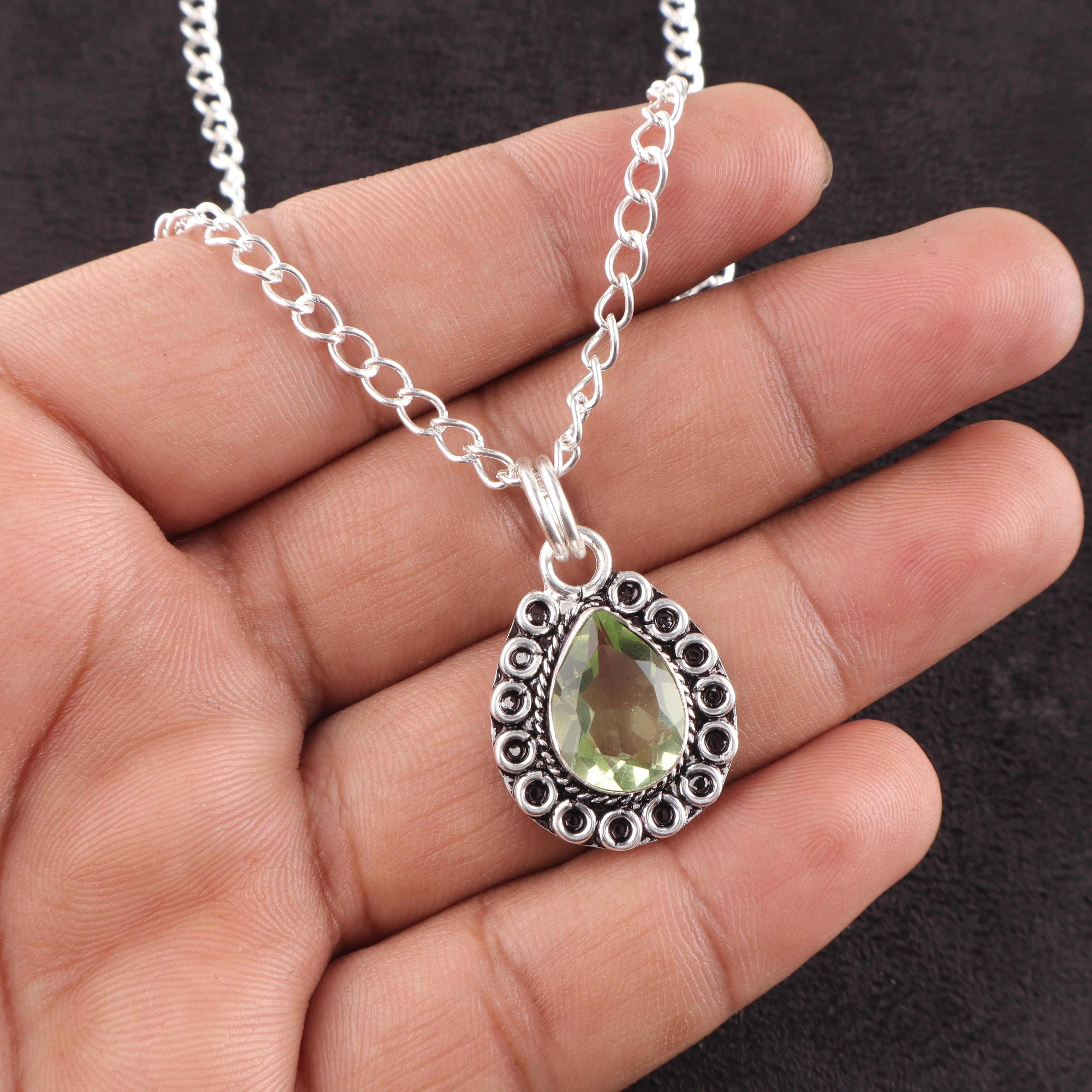 

Кулон из зеленого аметиста, серебряный, для вечеринки, ювелирное изделие ручной работы из стерлингового серебра 925 пробы, кулон с аметистом для свадебного подарка PP-26-43