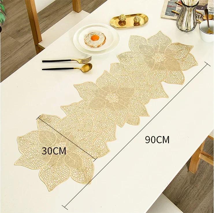 Fashion Table Decoration PVC Table Flag Long Solid Color Bronzing Table Flag Linen Creative Irregular Flower Home Decoration