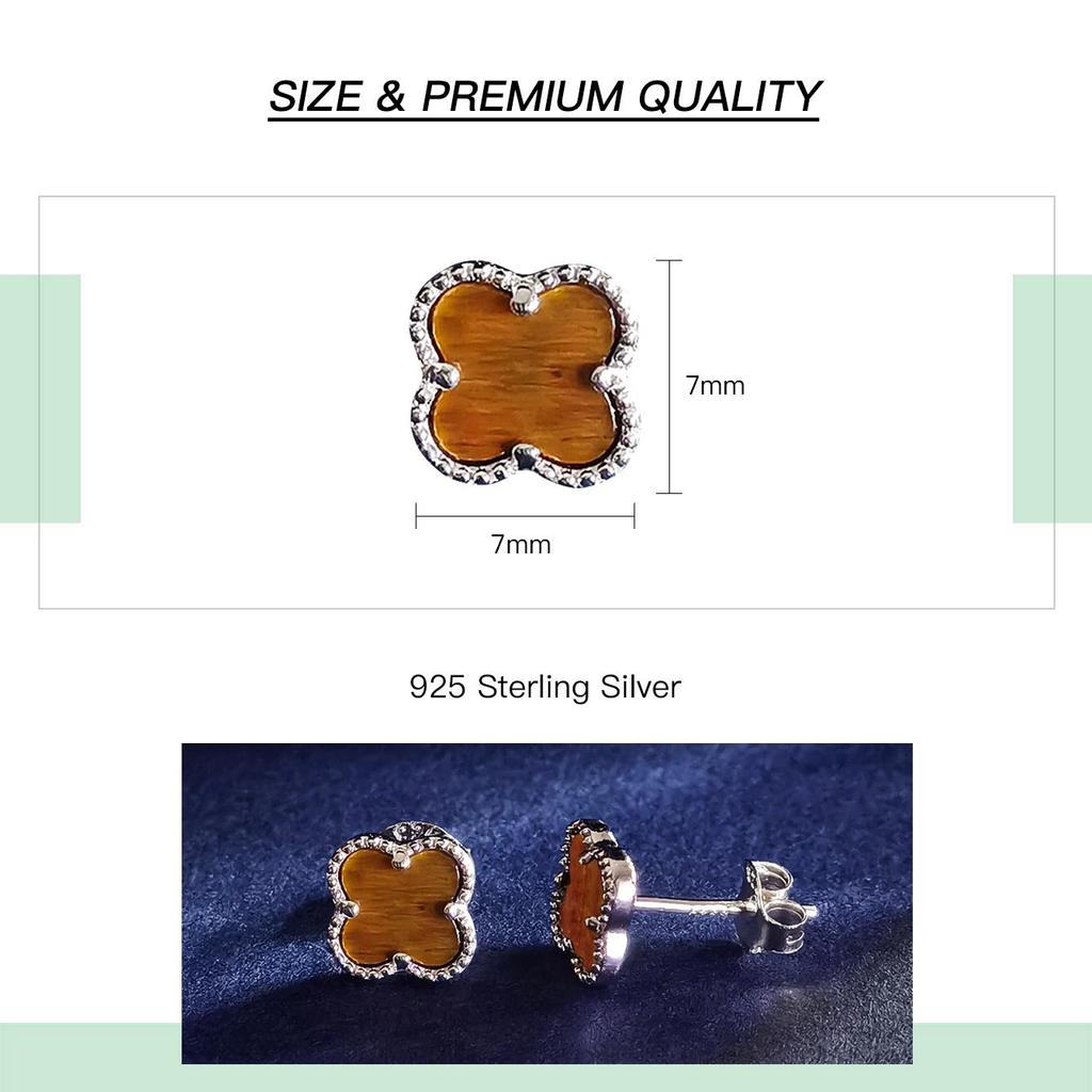 7MM Vierblättriges Kleeblatt Tigeraugen Ohrring 925 Sterling Silber Braun Platin Ohrringe