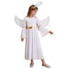 Girls 3 Piece Angel Costume Long Sleeve Gold Trim Gown Feather Hairband Angel Wings Dress Up Performance Outfit