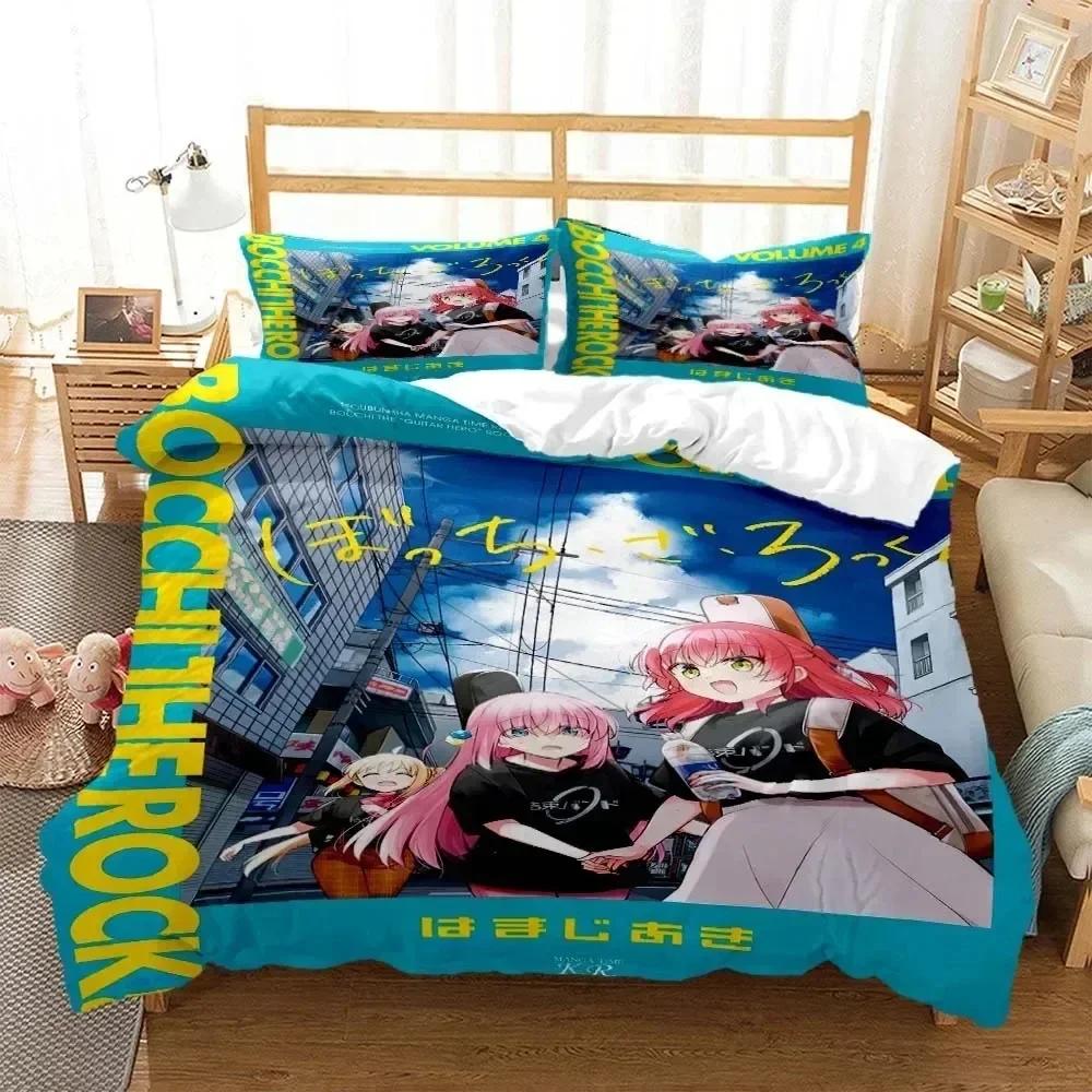 Anime Bocchi the Rock Bedding Set Printed Bed Set With Pillowcase Duvet Cover Soft Queen King Size Bedclothes Home Kids Adult