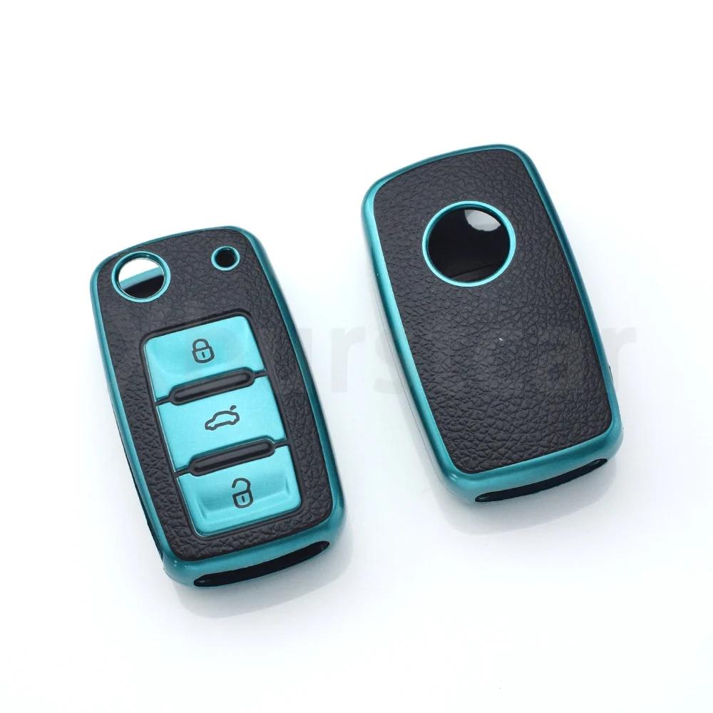 For Vw Volkswagen Skoda Octavia Kodiaq Seat Leon Altea Beetle Tiguan Polo Golf Passat Auto Shell Fob Tpu Car Flip Key Case Cover