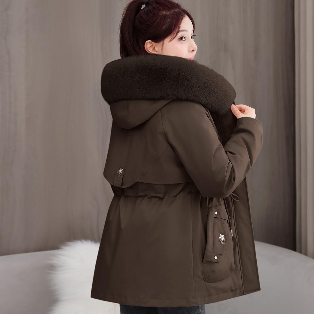 Three-Wear Pie Overcomes Detachable Parker Padded Jacket Women's Winter Big Fur Collar Medium and Long Loose Thickened Padded Jacket