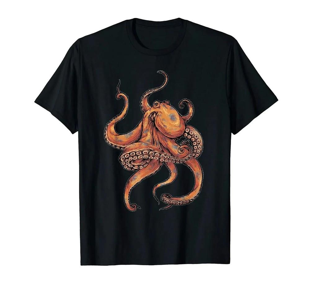 

Fashion Octopus Printed Vintage Gift T-Shirt 100% Cotton O-Neck Summer Short Sle Unisex T-Shirt S