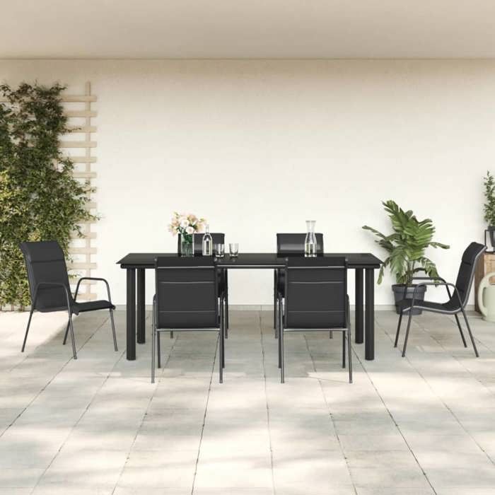VidaXL Ensemble à manger de jardin 7 pcs noir textilène et acier 3200716