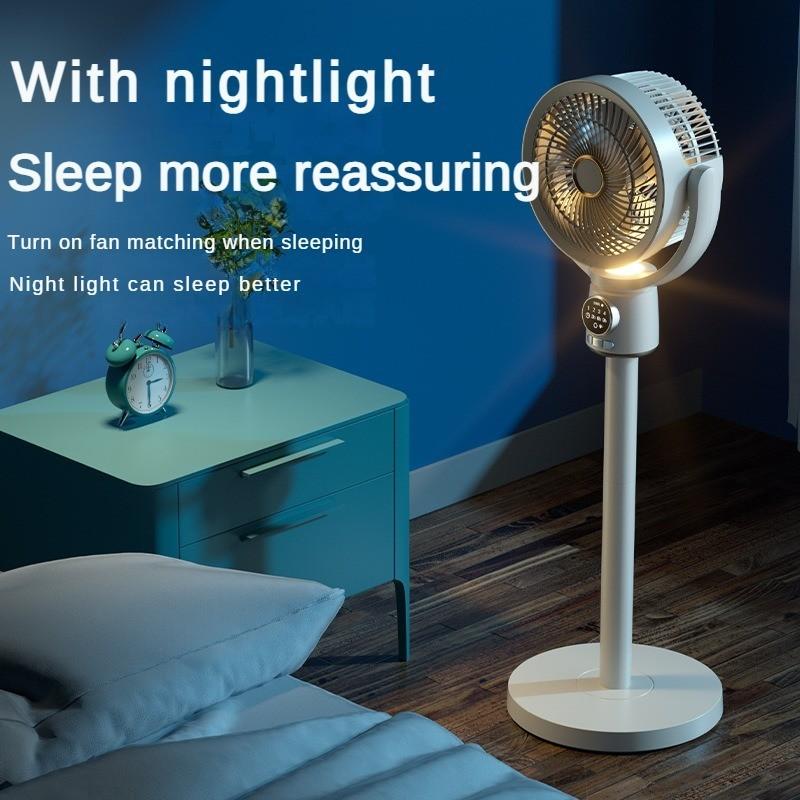 Retractable Air Circulation Fan Dual Purpose USB Shaking Head Electric Fan for Tabletop  With Remote Control Timing  Night Light Floor Fan 12W