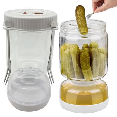 Transparent Pickle Jar with 2 Forks And Timer Leakproof Airtight Kimchi Dry Wet Separation Tank Hourglass Design Home Diner