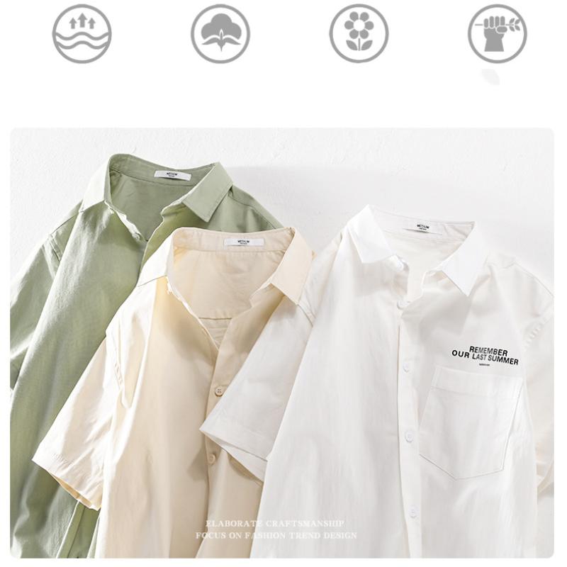 Summer Fashion Mens Shirts Daily Casual Shirt Youth Simple Men Tops Solid Color Lapel Collar Pocket Short Sleeve Shirt Youth Fresh Men Clothing